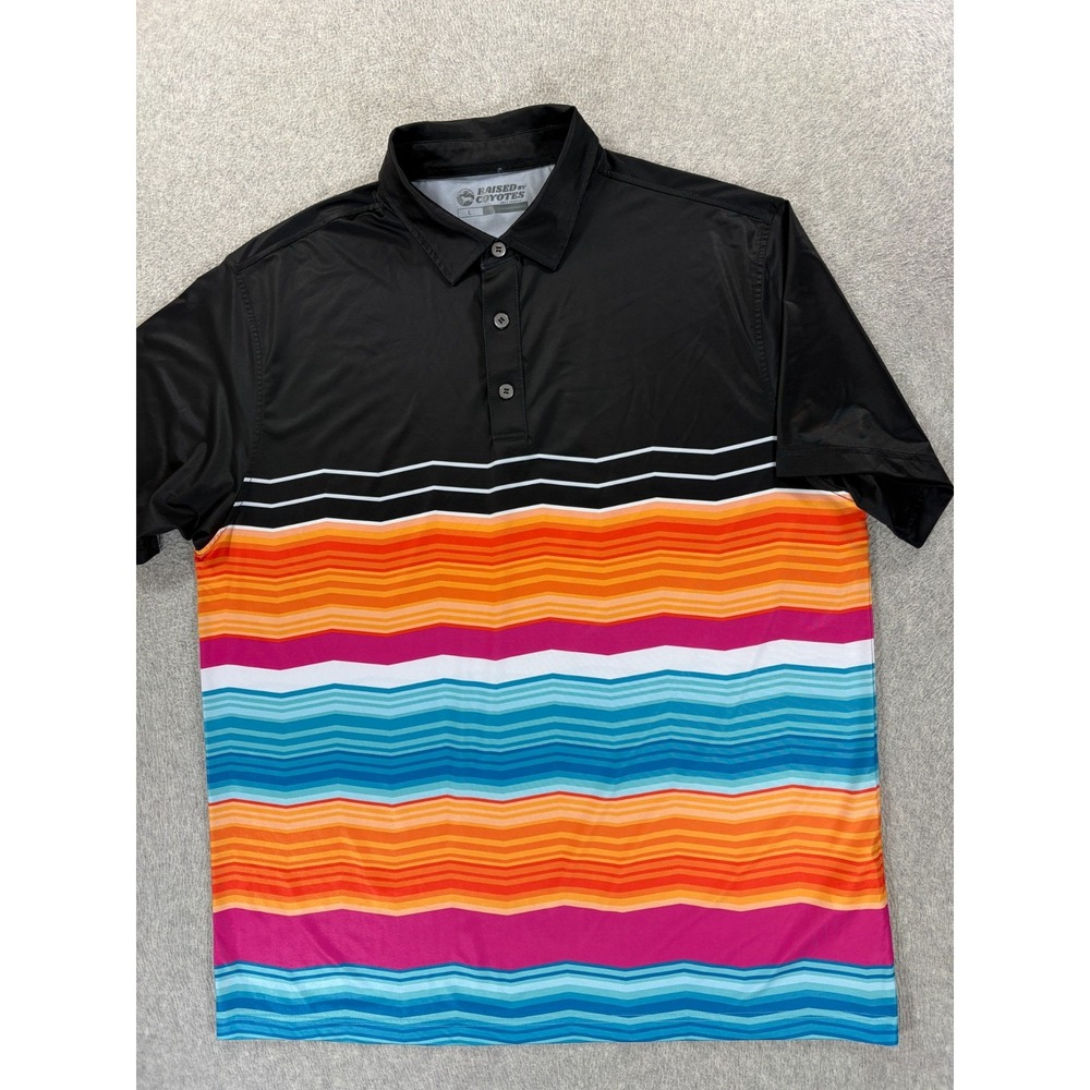 Raised By Coyotes Southwestern Style Performance Polo Shirt (Men's Large) Black